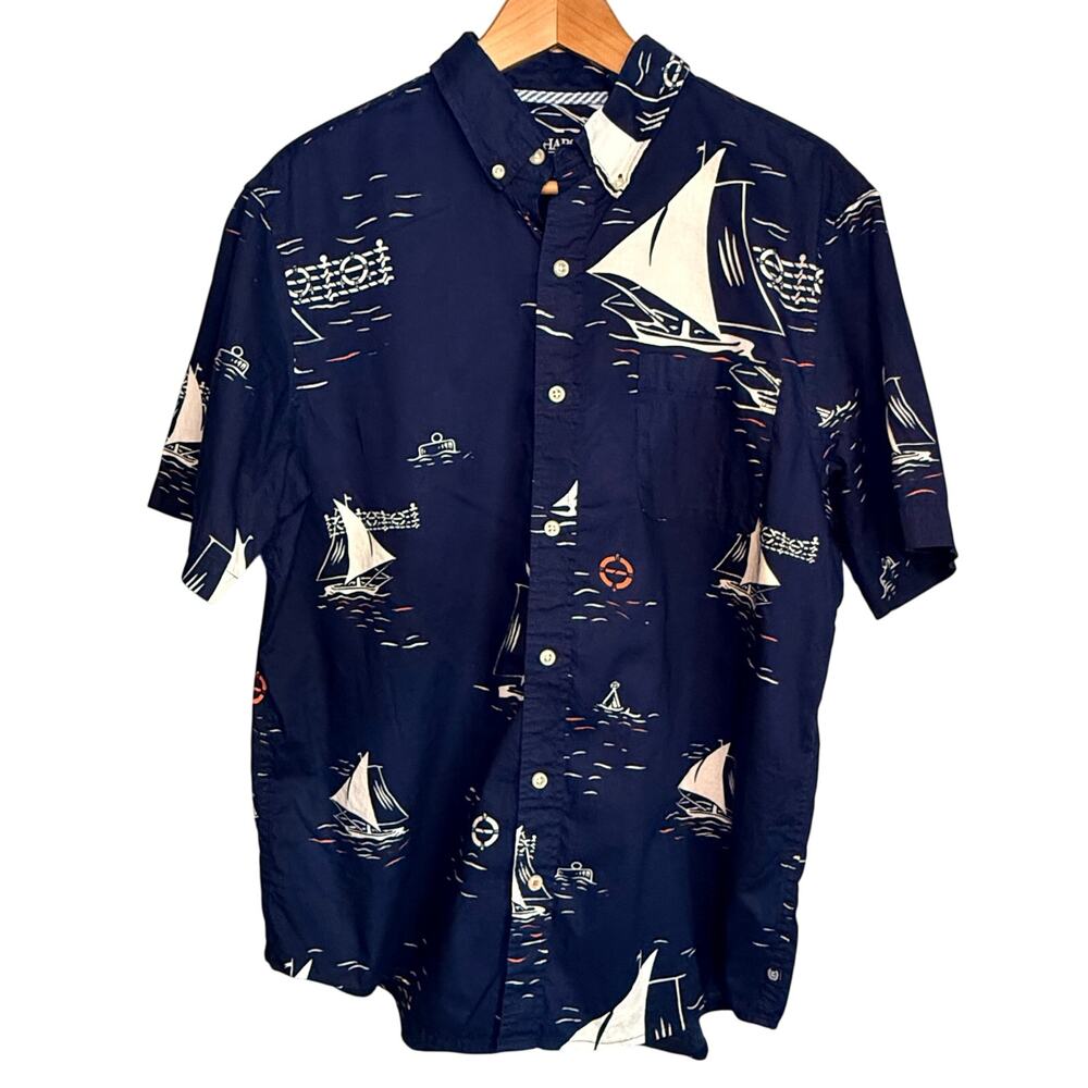 Chaps Ralph Lauren Men's Large Button Down Sailing Shirt Navy Cotton